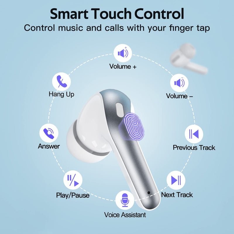 TAGRY 2 Sets X08 White and Purple Bluetooth Headphones True Wireless Earbuds 60H Playback Ear Buds with Wireless Charging Case in-Ear Earbuds with Mic
