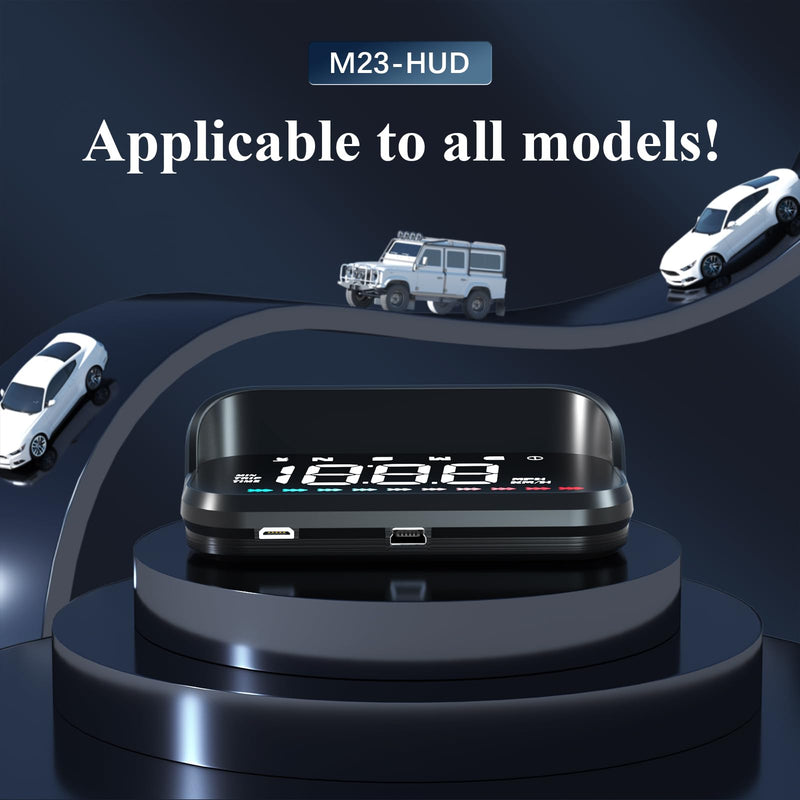 Heads Up Display, GPS Speedometer M23, Universal Car HUD with Speed MPH, Compass Direction, Overspeed Alarm HD Display, USB Cable Plug & Play
