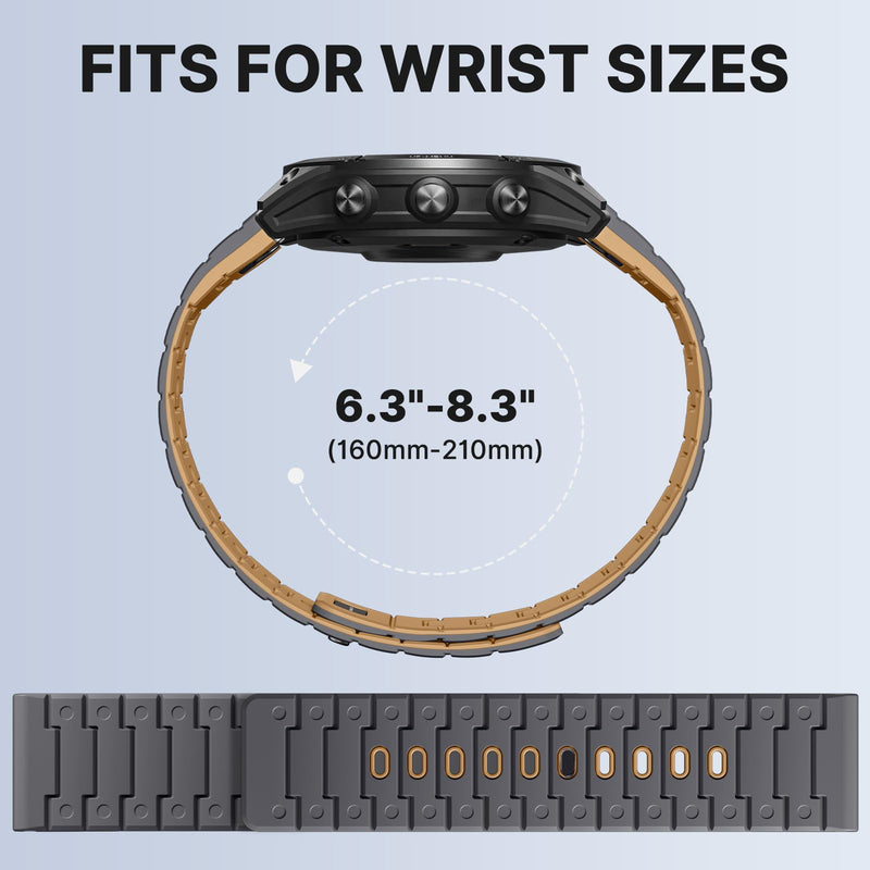 Bandletic 26mm Quick fit Watch Band Compatible with Garmin Fenix 6X/7X | Soft Silicone Magnetic Watch Band for Fenix 8 51mm/7X 6X Pro/5X Plus/3/Instinct 2X/Enduro/Tactix/Descent MK2i Smartwatches Anthracite Gray/Ochre