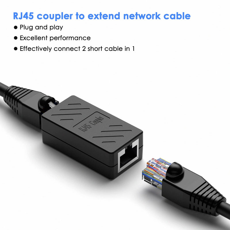 Dingsun RJ45 Coupler, Ethernet Extender Female to Female Ethernet Coupler for Cat7/ Cat6/ Cat5/ Cat5e(50Pack, Black) 50Pack