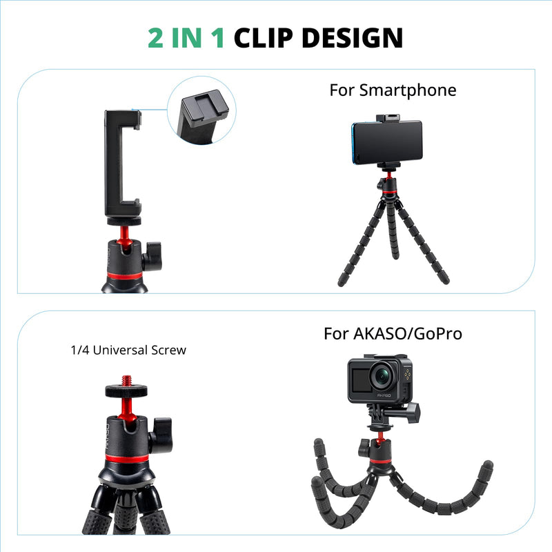 [AUSTRALIA] - AKASO Mini Flexible Tripod Stand Travel Octopus Tripod with 1/4'' Screw for Magic Arm, Compatible with AKASO Action Camera EK7000/Brave 4/Brave 7 LE/Brave 7/GoPro Hero12/11/10/ 9/Max/DJI Osmo Action 