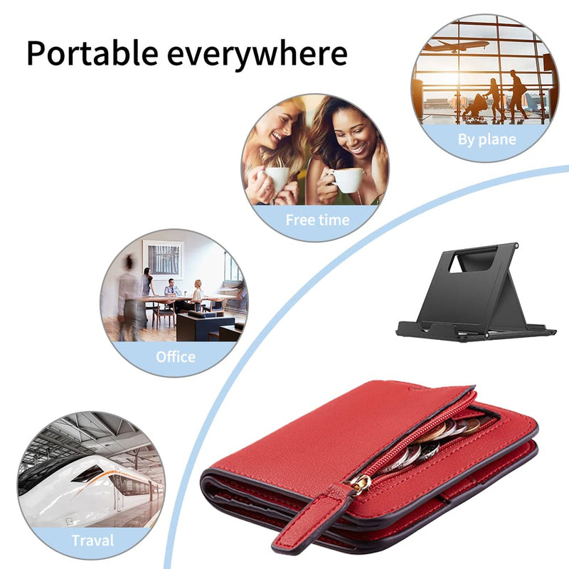 2 Pack Portable Cell Phone Stand Holder for Desk, Foldable Pocket-Sized Mount, Universal Adjustable Desktop Mobile Phone Kickstand Compatible with iPhone IPads Kindle Android Black & White 2 Pack