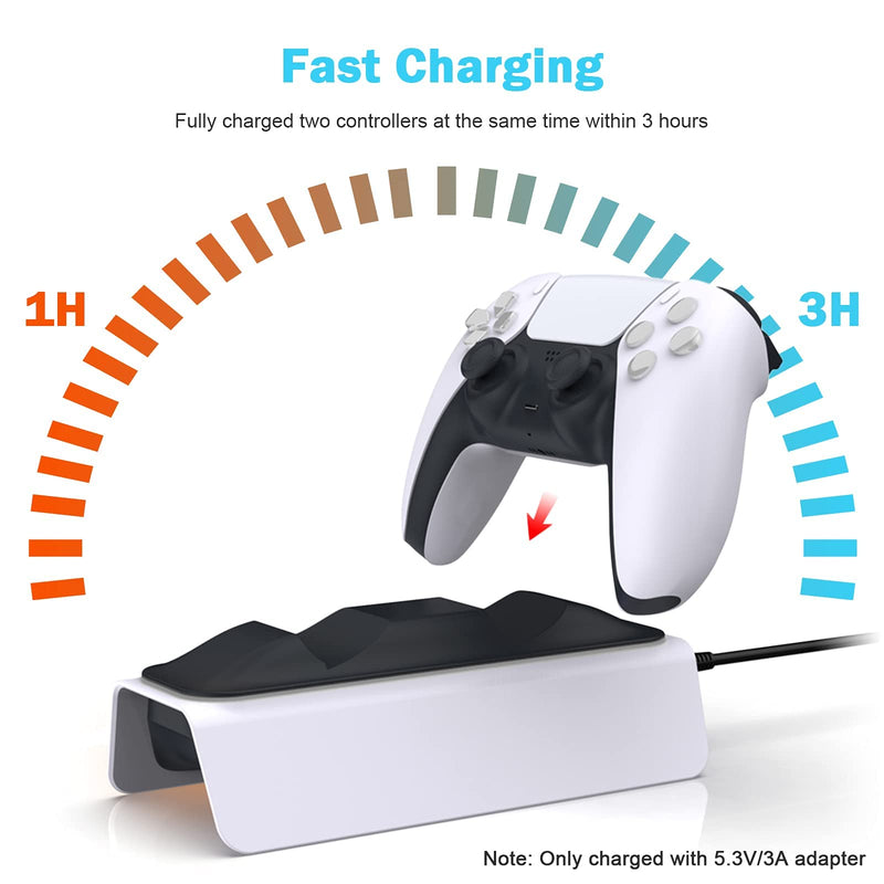 NexiGo Enhanced PS5 Controller Charger, Playstation 5 Charging Station with LED Indicator, High Speed, Fast Charging Dock for Sony DualSense Controller, White