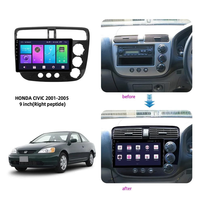 Fits for Honda Civic 2001-2006 RHD Car Radio Stereo Fascia Frame Double DIN 9 inch Dash Installation Mounting Kit