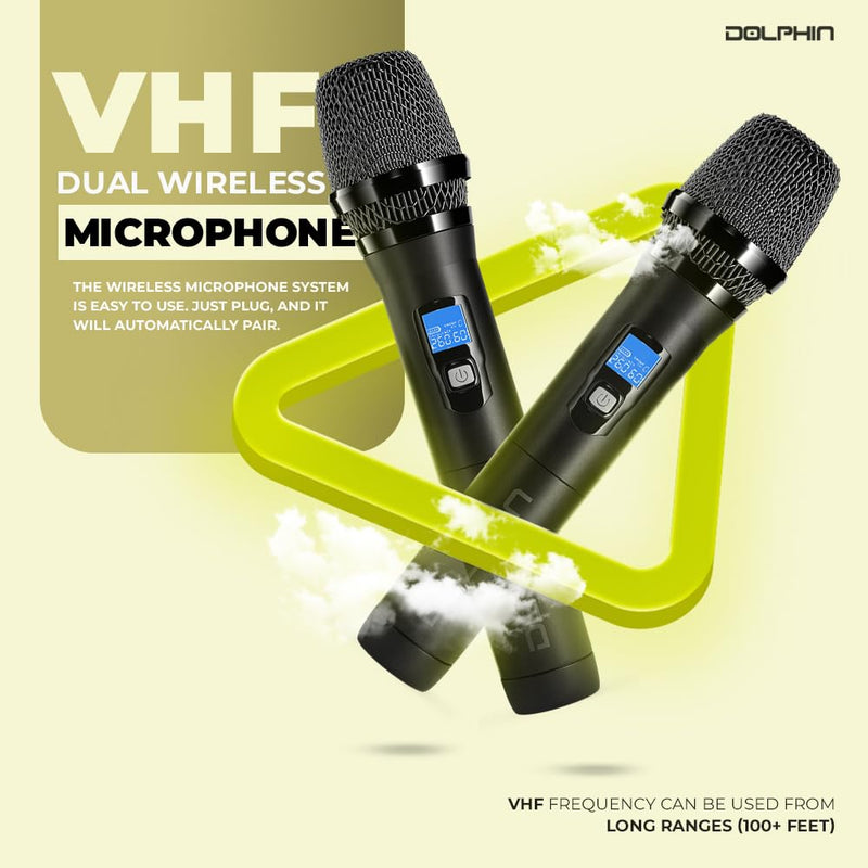 [AUSTRALIA] - Dolphin PartyMic 20: Professional Wireless Microphone System – Dual Handheld Dynamic Mics with Rechargeable Receiver (Set of 2) 