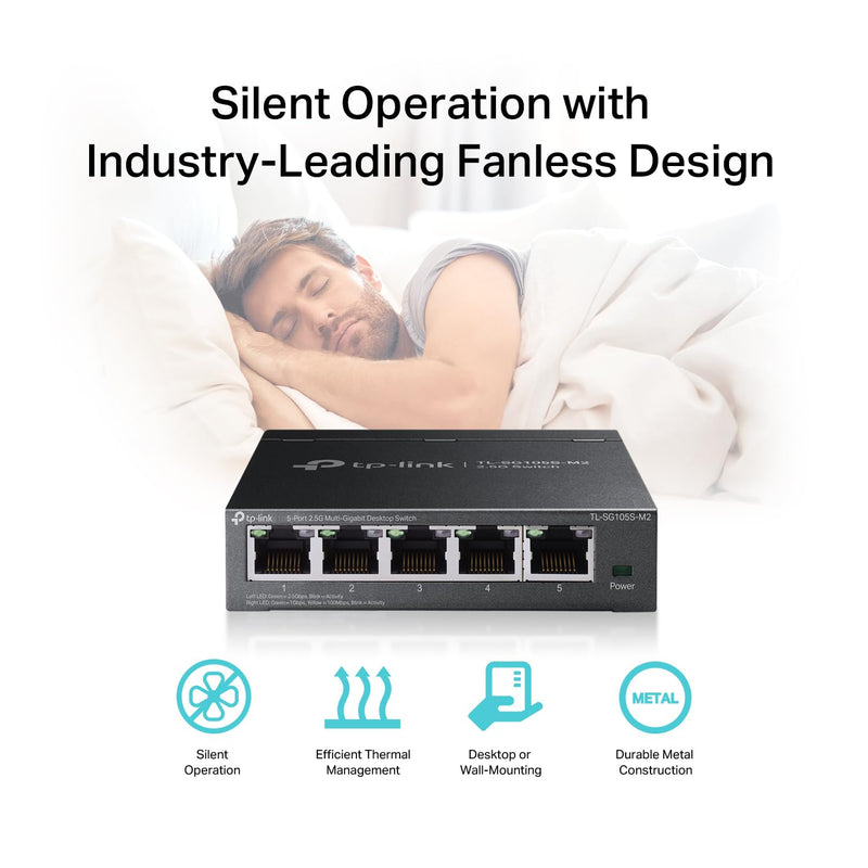 TP-Link TL-SG105S-M2, 5 Port Multi-Gigabit 2.5G Unmanaged Ethernet Switch | Ethernet Splitter, Plug & Play, Desktop/Wall Mount, Silent Operation No PoE 5 Port, 2.5G