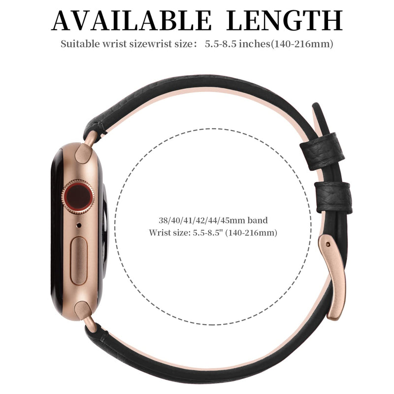 Fullmosa Compatible Metal Mesh Apple Watch Band 44mm/45mm/42mm Rose Gold with Case & Compatible Leather Apple Watch Band 44mm/45mm/42mm,Black+Rose Gold