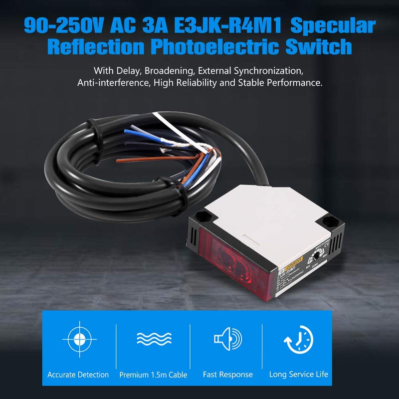 Keenso Photoelectric Switch, E3JK-R4M1 Reflection Photoelectric Sensor AC 90-250V 3A Photoelectric Sensor Reflection Photoelectric Switch (2 Set)