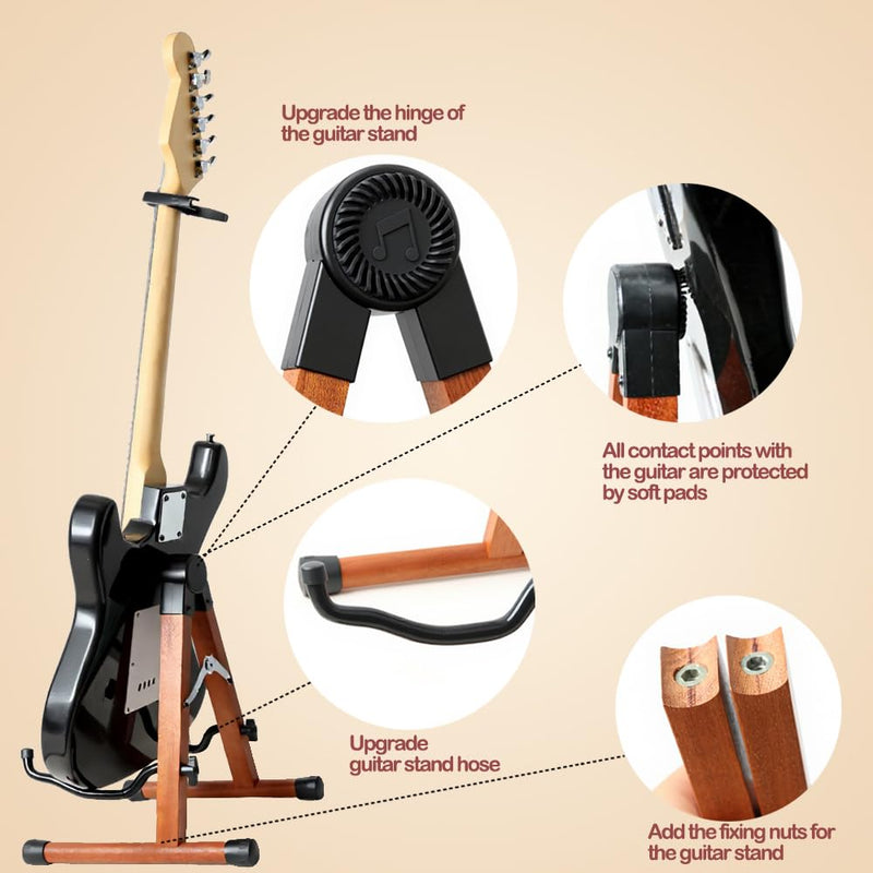 Guitar Stand,Wood Guitar Stand Floor,Electric Guitar Stand, Foldable Acoustic Guitar Stand Fits Classical & Bass Guitars, Violins, Mandolins, Ukuleles