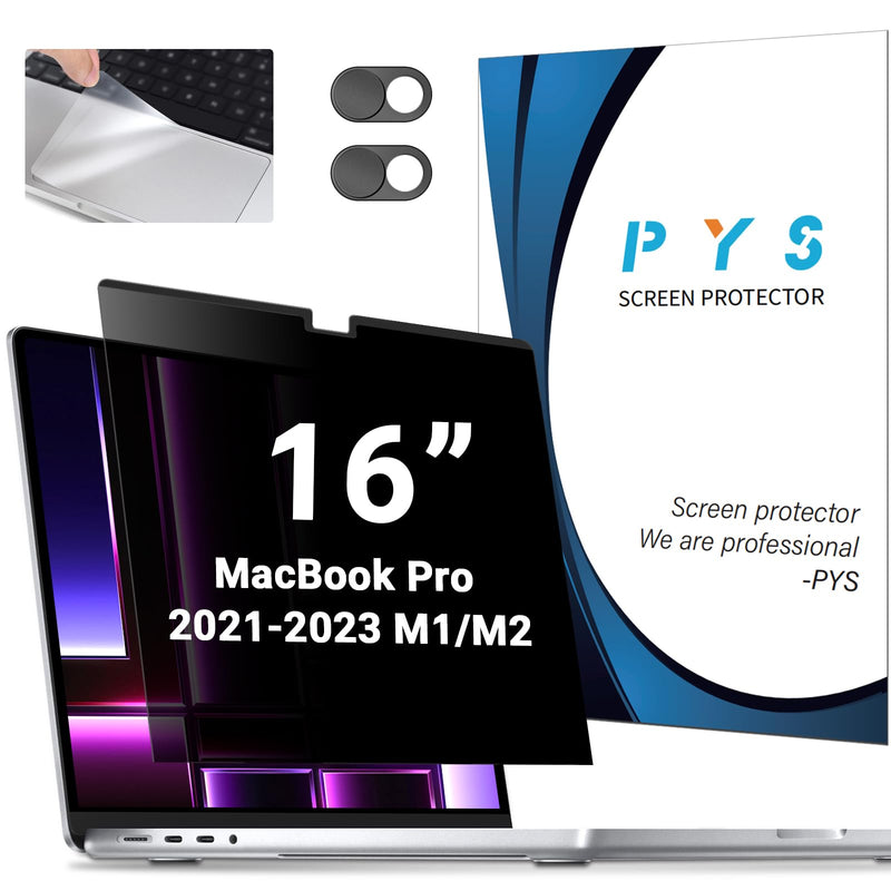 PYS Magnetic Privacy Screen Protector for MacBook Pro 16 Inch (2021-2023,M1,M2,M3,Pro,Max) + Camera Cover Slide 2 Pack and Trackpad Protector 2 Pack – [Matte Anti-Glare] [Reduces Blue Light] MacBook Pro 16 Inch (2021-2023,M1,M2)