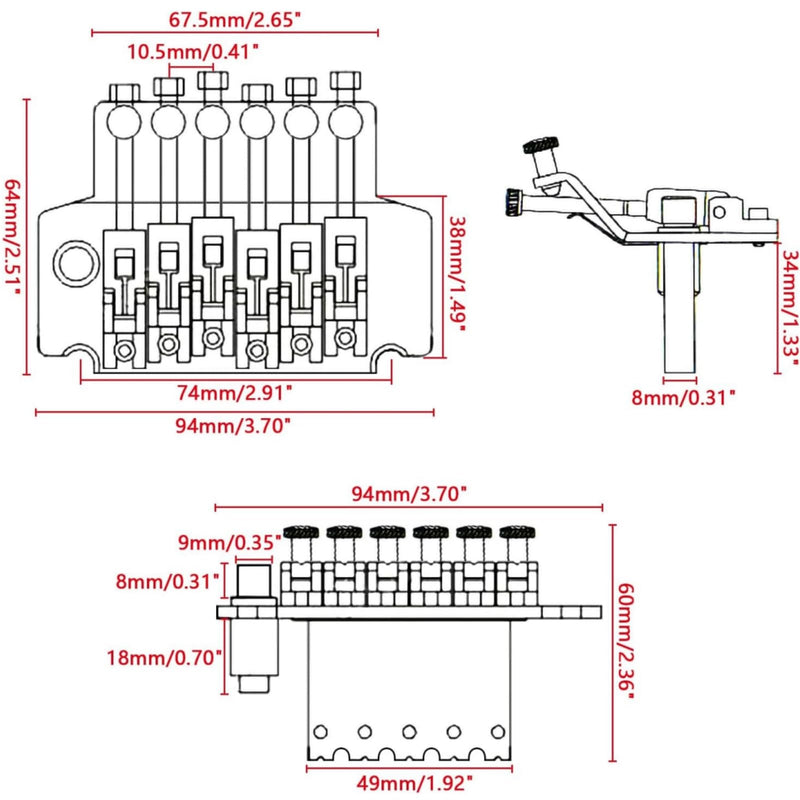 [AUSTRALIA] - Swhmc Floyd Rose Type Locking Tremolo Bridge, Gold 2-Point Electric Guitar Bridge & Parts Set w/Bar for Strat, Replacement Guitar Hardware 