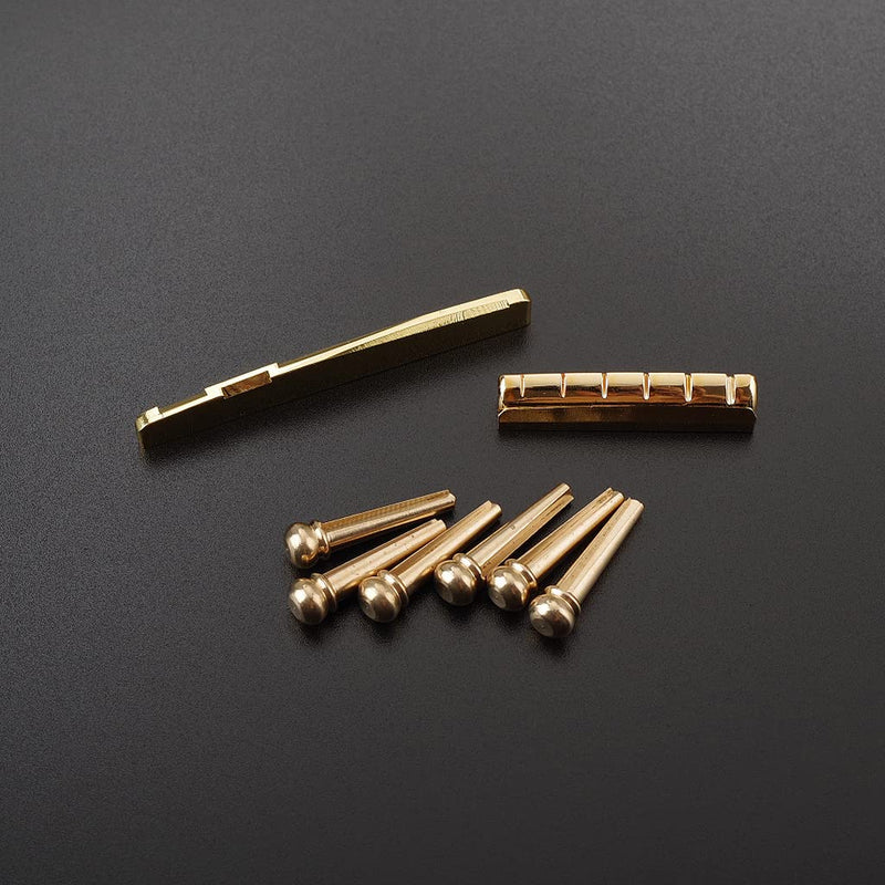 Acoustic Guitar Bridge Pins, Brass Guitar Bridge Saddle Nut Set for 6 String Guitar Replacement Parts