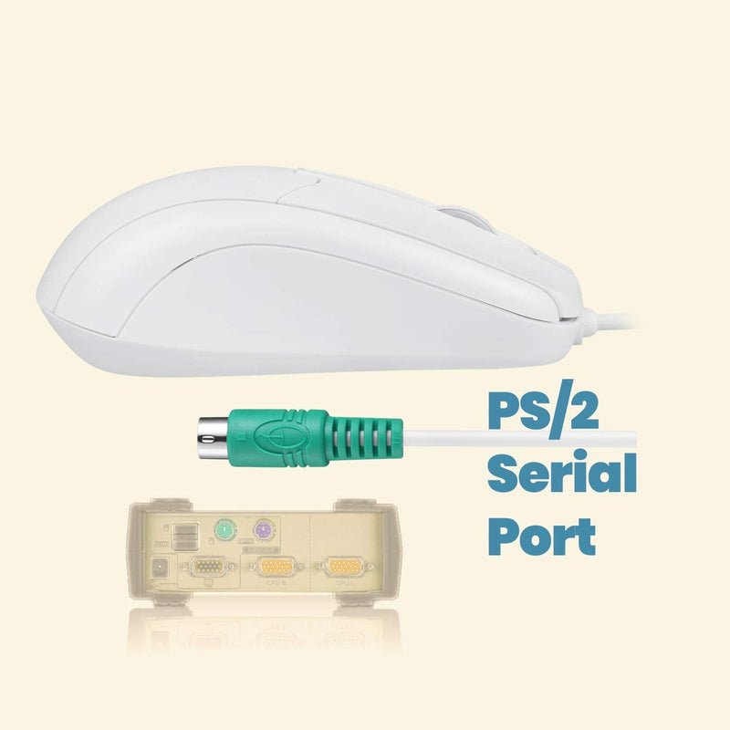 Perixx PERIMICE-209 P, Wired PS2 Optical Mouse with Scroll Wheel and 1000 DPI, White (11832) Ergo-White