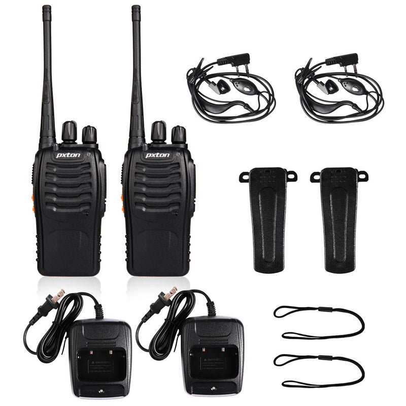 pxton Walkie Talkies Rechargeable Long Range Two-Way Radios with Earpieces,2-Way Radios UHF Handheld Transceiver Walky Talky with Flashlight Li-ion Battery and Charger（2 Pack） 2-pack