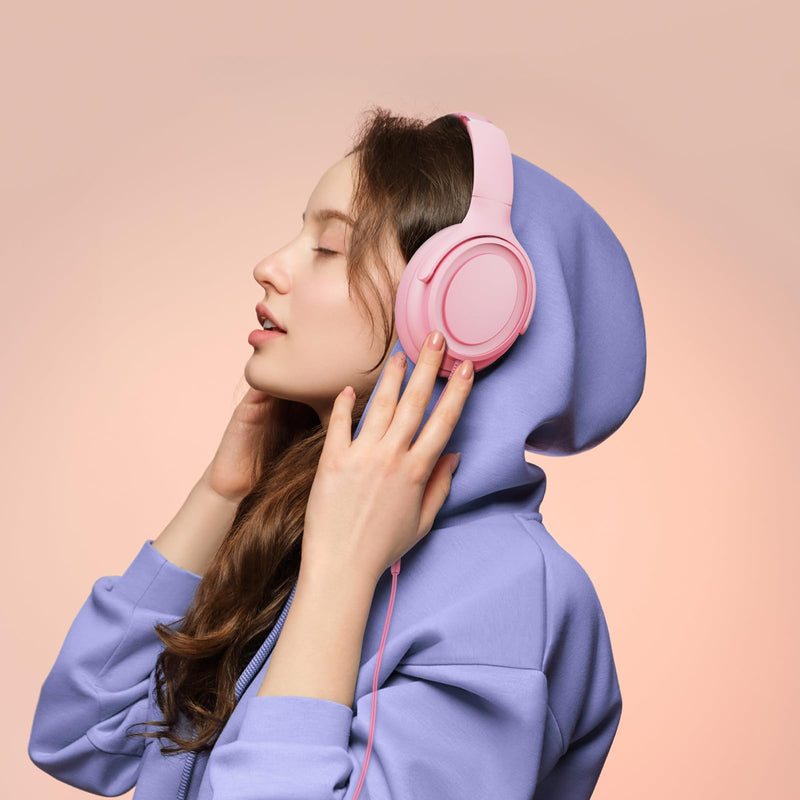 ADOOPE Wired Over-Ear Headphones with USB C Connector, Hi-Fi Stereo Sound, Noise-Isolating Ear Cups, Comfortable Fit for USB C Devices (Black + Pink)