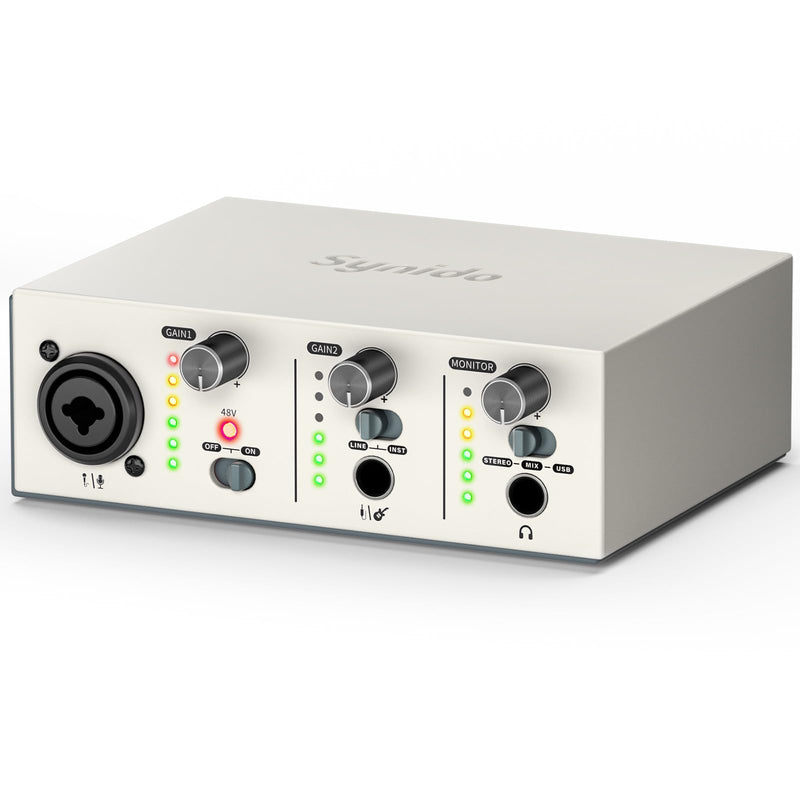 Synido Solo USB C Audio Interface for Recording Music, Streaming, Podcasting with XLR, Line Input, 24bit/48kHz, 48V Phantom Power, 2-channel, Silver Solo Audio Interafce-Silver