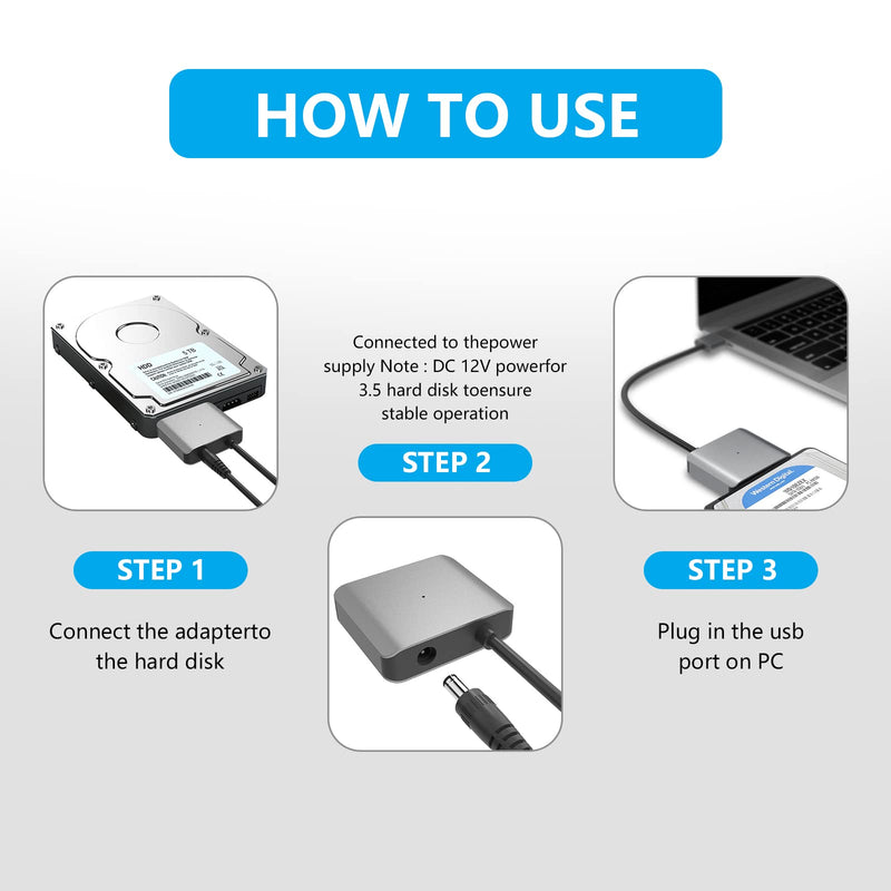 SATA to USB Cable,VCOM Aluminum SATA to USB Adapter ,USB 3.0 SATA III Hard Drive Adapter Converter for 3.5/2.5 Inch HDD/SSD with 12V/2A Power Adapter