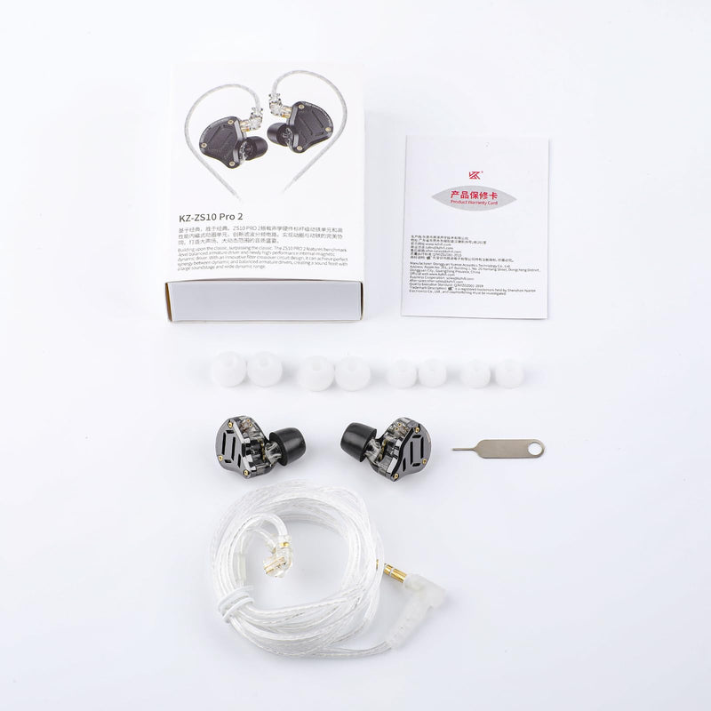 Linsoul KZ ZS10 PRO 2 1DD+4BA in Ear Monitor IEM(Black, with Mic) + Tripowin Zonie 16 Core Silver Plated IEM Cable(Recessed 2pin, 3.5mm, Grey)