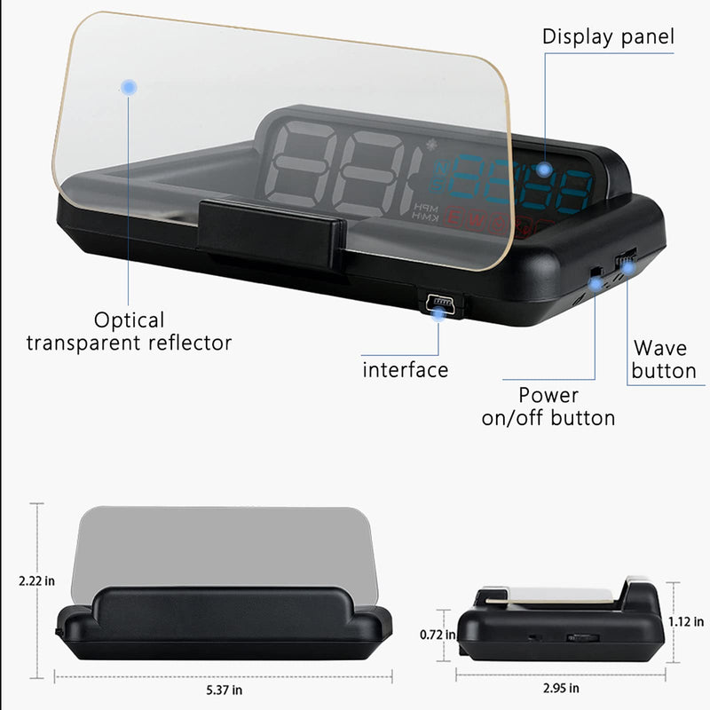 wiiyii Universal Car HUD Head Up Display T900, with Satellite Clock, Single Driving Time and Single Driving Distance, Work for All Vehicles