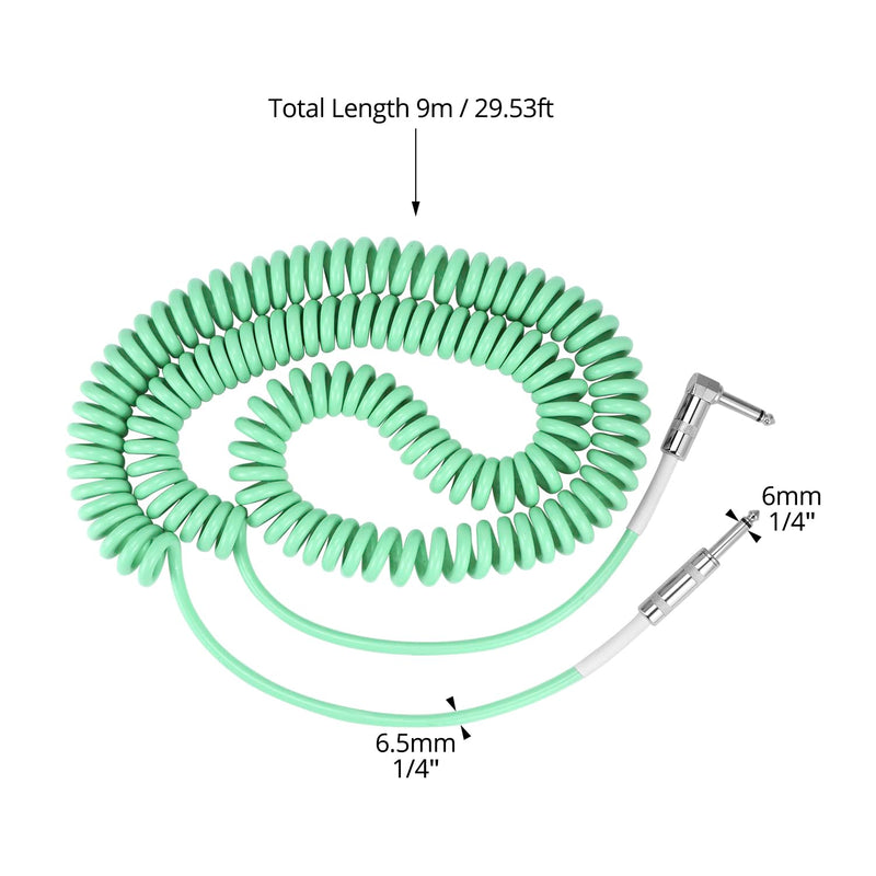 QWORK Guitar Cable, 30ft Coiled Instrument Cable for Guitar/Bass, Green