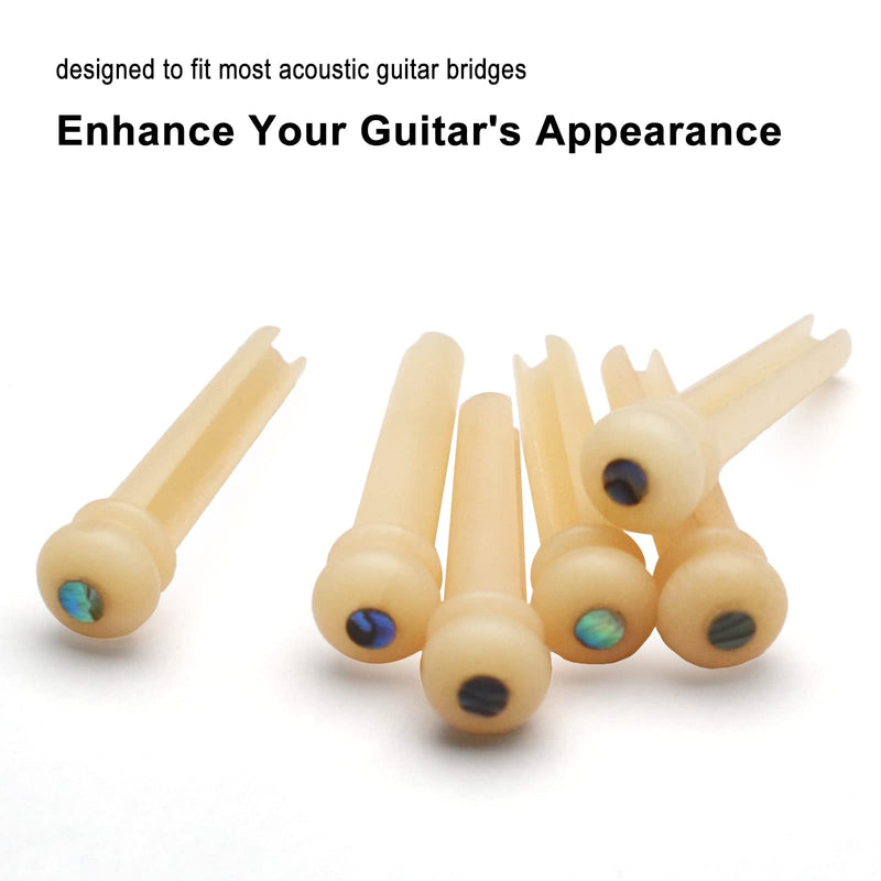 6Pcs Guitar Bone Bridge Pins Natural Bone Color Replacement Parts with Abalone Dot