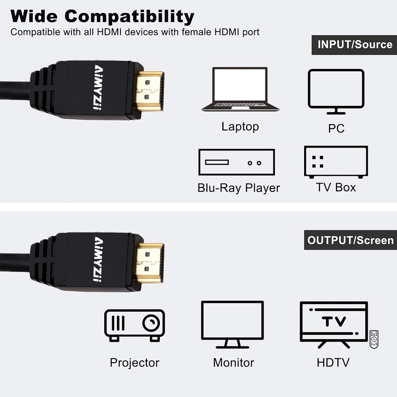 HDMI Cable 100 Feet Aimyzii 4K HDMI 2.0 Cable with Built-in Signal Booster Support 4K 3D 2160P 1080P HDCP2.2 Ethernet ARC and Bandwidth 18Gbps-Black