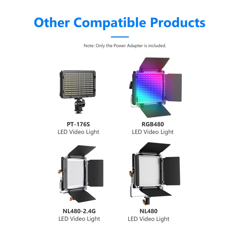 Neewer AC 100-240V to DC 12V 5A 60W Power Supply Adapter with 6.5 feet/2 Meters Power Cable Compatible with 660 960 LED Video Light and Max. 12V 5A 60W Ring Light (US Plug)
