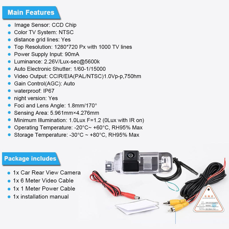 Car Backup Vehicle Camera Replacement for BMW E36 3er Series 316i 316g 318is 323i 325i 328i 320i M3 Z3 Touring Limousine Cabriolet Coupe 1992-1998 Waterproof Reverse Parking Night Vision