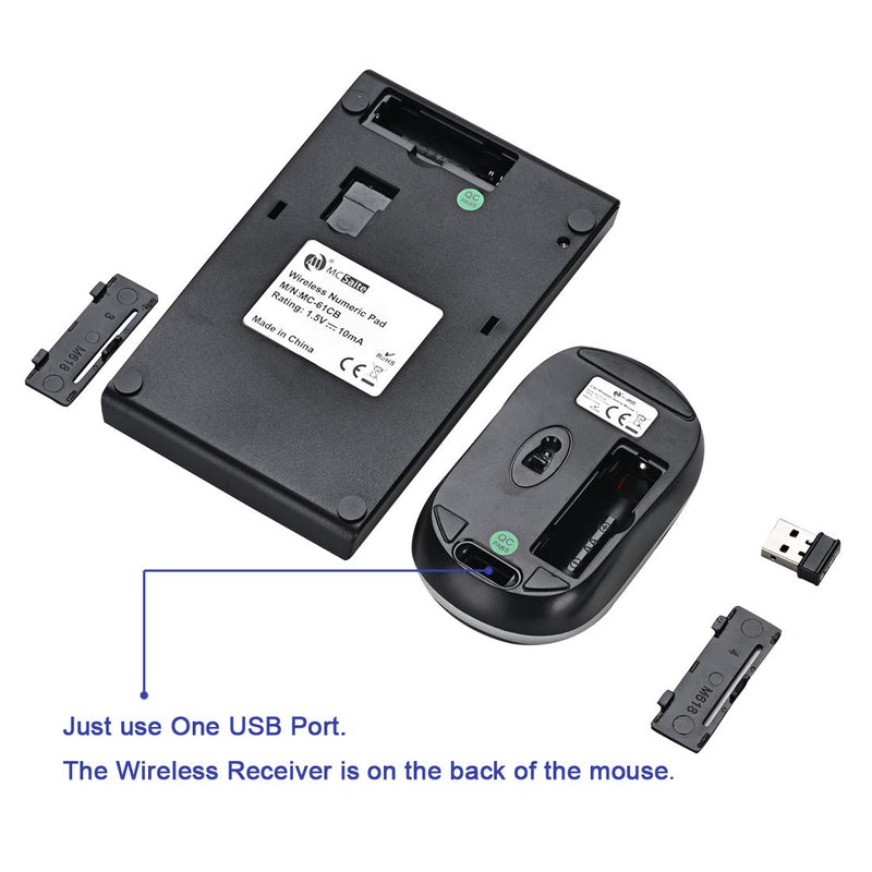 MCSaite Wireless Numeric Keypad & Mouse Combo - Use One Receiver Wireless Number Pad Keyboard and Mouse for Laptop Desktop