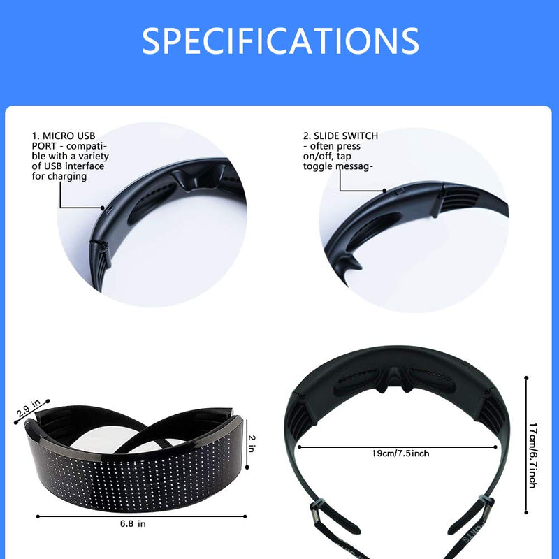 Customizable LED Glasses, Bluetooth Light up Glasses for Raves, Festivals, Birthday