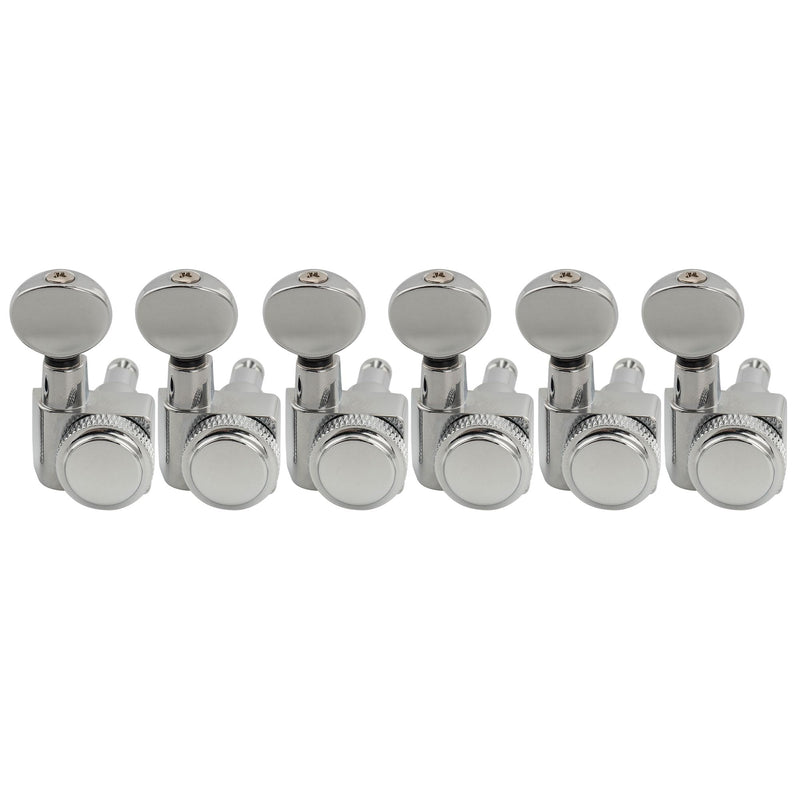 Musiclily Pro 6-in-line 18:1 Ratio 2-Pin Full Sealed Locking Machine Heads Tuners Tuning Pegs Keys with Vintage Oval Button for Fender Strat Tele Style Electric Guitar, Chrome 6R Chrome