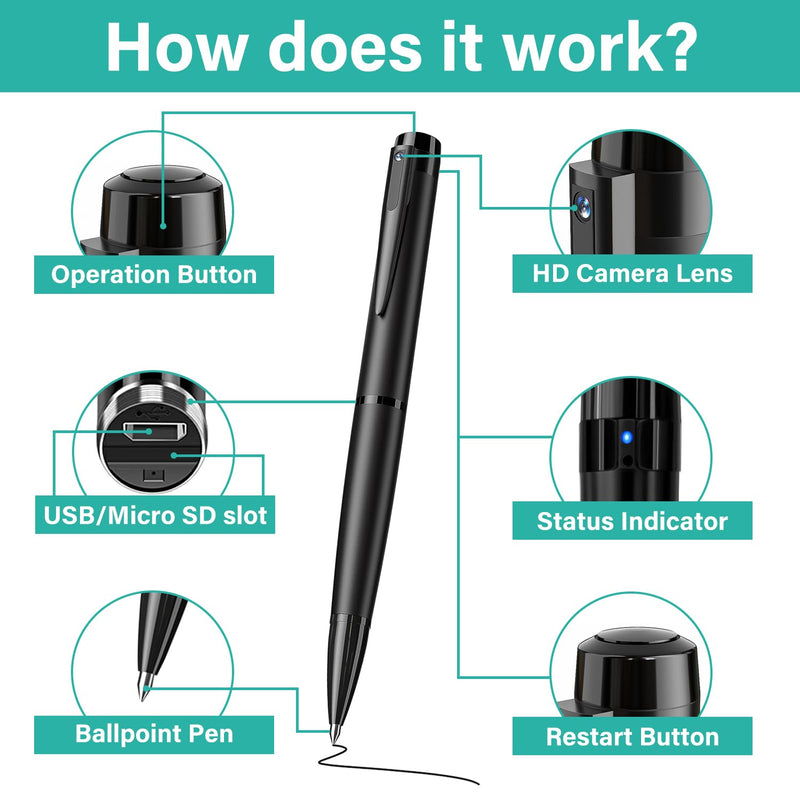 [AUSTRALIA] - 64GB Card Camera Pen Hidden Camera, Full HD Video for Spy Camera, Spy Camera & Full HD Video Recordin 