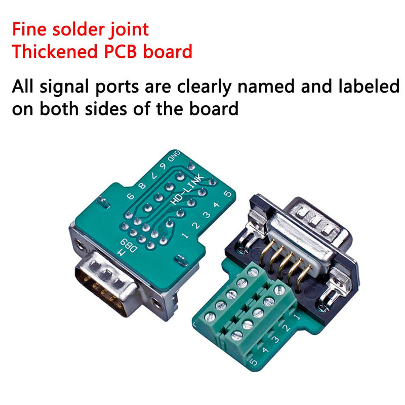 ANMBEST 4PCS DB9 Breakout Connector,2PCS Male + 2PCS Female DB9 Solderless RS232 D-SUB Serial to 9-pin Port Terminal Adapter Connector Breakout Board with Case Long Bolts Tail Pipe 4PCS Male+Female