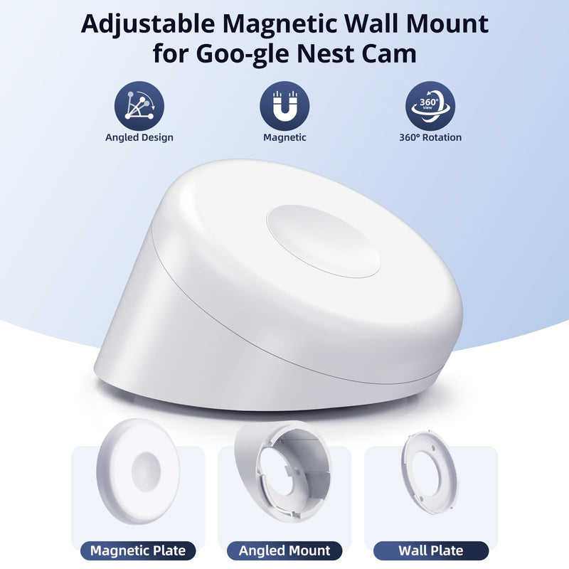 Magnetic Wall Mount Compatible with Google Nest Cam Outdoor (Wired, 2nd Gen) and Outdoor or Indoor, Battery, 4 Installation Methods, Nest Camera Replacement Angled Mount, Nest Cam Desk Stand