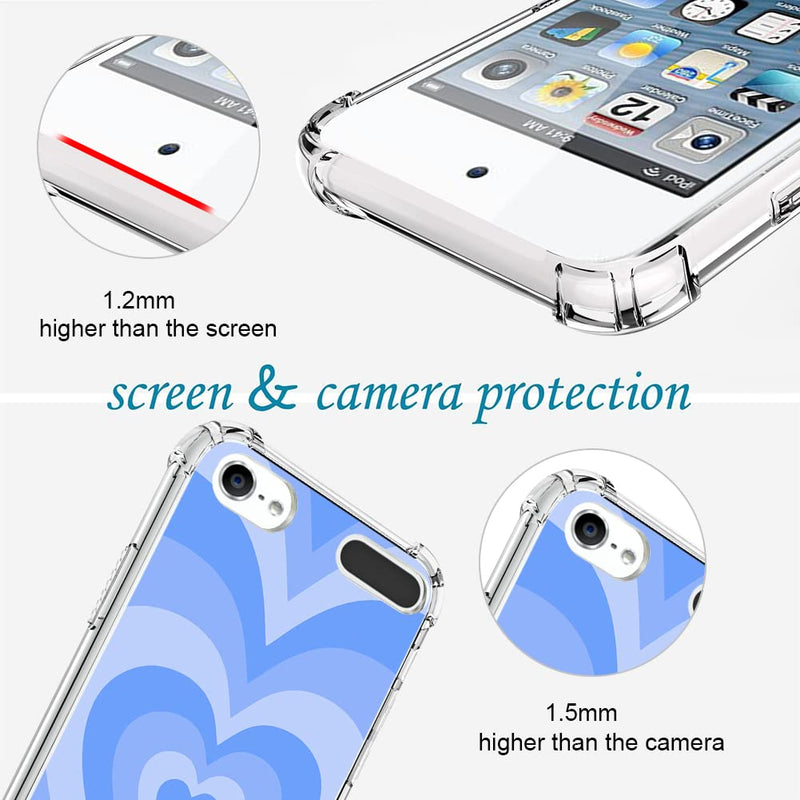 OOK Compatible with iPod Touch5/6/7 Generation Case Ring Holder for Girls Woman,Soft TPU Bumper PC Back Shockproof Protective Case-Blue Love Heart Blue Love Heart