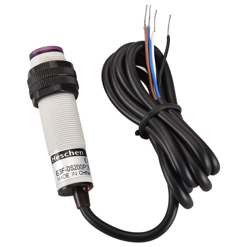 Heschen M18 Column Infrared Photoelectric Proximity Switch, Diffuse Reflection Type, E3F-DS200P3, Detection Distance 10-200CM, 10-30VDC 200mA, PNP NO+NC, 4 Wire