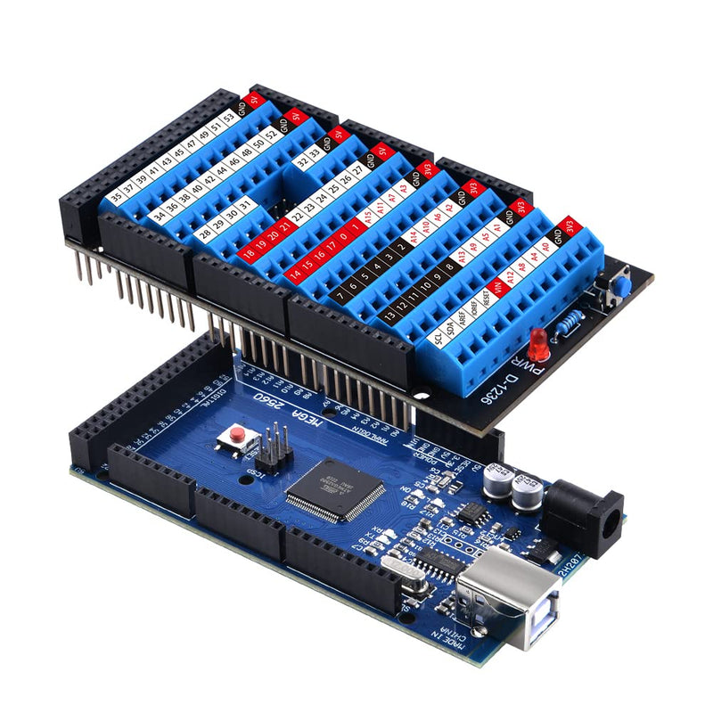 [AUSTRALIA] - GeeekPi Mega 2560 R3 Terminal Block Breakout Board Hat with Reset Button and LED Indicator, GPIO Expansion Board Breakout Module for Arduino Mega 2560 R3 