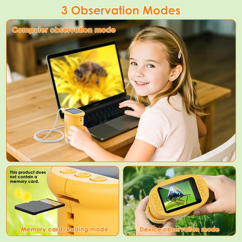 Temodu Kids Microscope 2.0" Screen 1000X Digital Microscope for Kids, Mini Pocket Handheld Microscopes for Children Birthday Festival Gift, Science Education Fun Toys for Boys Girls Ages 4-12 (Yellow) Yellow