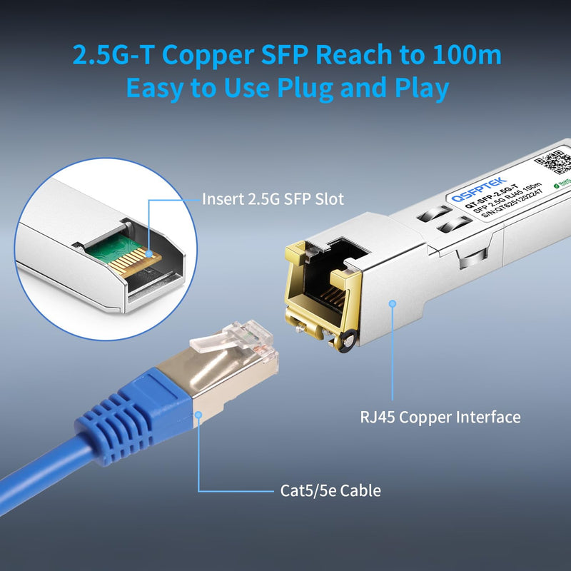 QSFPTEK 2.5Gbase-T Network Transceivers, 2.5G SFP to RJ45, 2.5gb Copper Module Mini Gbic Compatible Generic, 100m, Other Open Switches X 1 For Generic