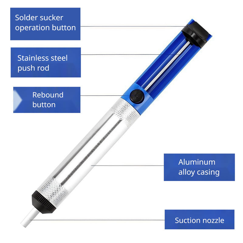 [AUSTRALIA] - Desoldering Pump with Aluminium Housing 18.3 cm Soldering Suction, Manual De-soldering Heat Resistant Desoldering Pump Tool, Vacuum Soldering Removal Hand Tool (Blue) 