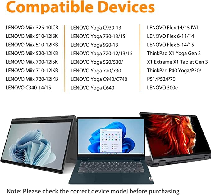 Active Stylus Pen for Lenovo, Compatible with Yoga 7i/9i, Yoga C740/C940/720/920, Miix 720/510/520, ThinkPad X1 Tablets, Flex 5/6, 2048 Levels of Pressure Sensitivity for Lenovo Touch Screen Laptop