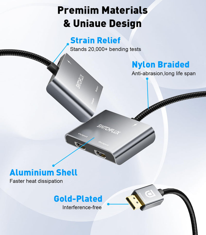 DisplayPort to Dual HDMI Adapter [4K@60Hz] DP to HDMI Splitter 1 in 2 Out Extended Display, DP 1.2 to 2 HDMI Female Converter for Dual Monitors Compatible with PC,Graphic Card and More