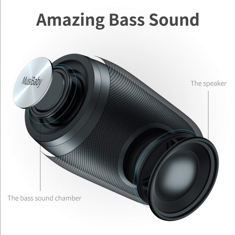 Bluetooth Speaker,MusiBaby Speaker,Outdoor, Portable,Waterproof,Wireless Speakers,Dual Pairing, Bluetooth 5.0,Loud Stereo,Booming Bass,1500 Mins Playtime for Home&Party Black