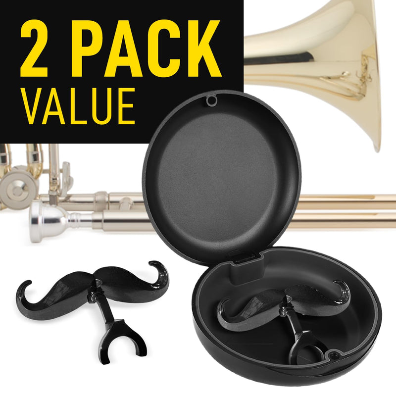 [2 Pack] Clip-On Mustache For Trombones & Euphoniums - Includes Protective Case - Fits All Large Shank Mouthpieces - Perfect Accessory For Young Musicians - Mouthpiece Not Included