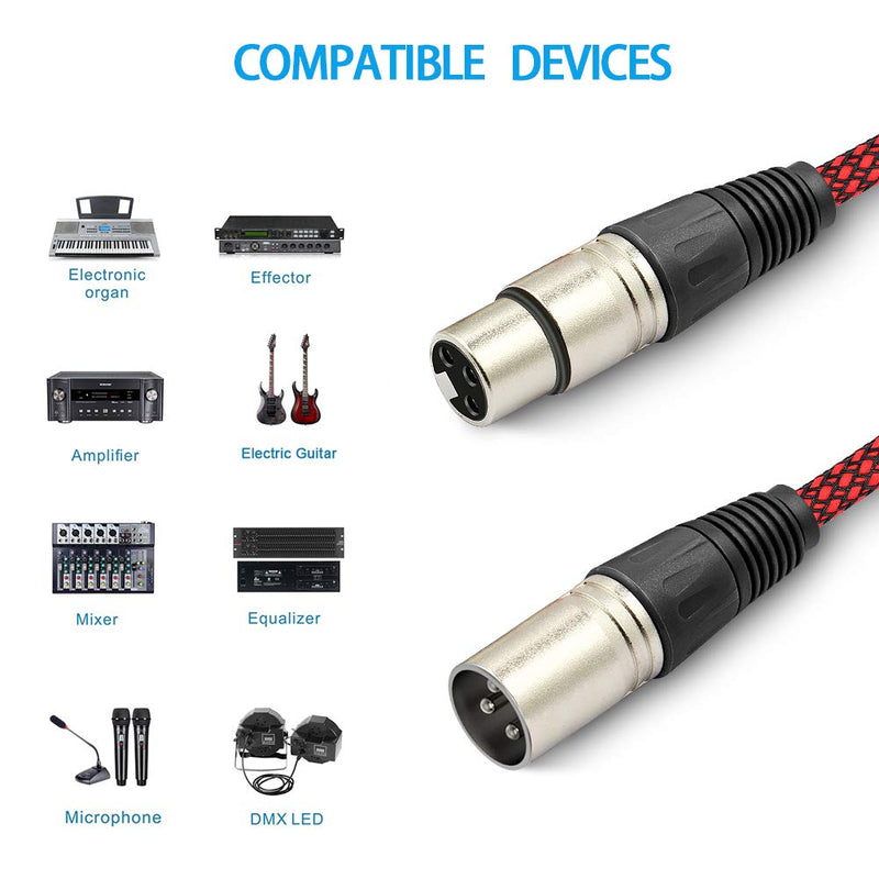 Premium XLR Male to Female 3 Pin Plug Nylon Braided Shielded Professional Mic Audio Balanced Cable for Recording Applications,Mixers,Speaker Systems (2m/6ft) 2m/6ft