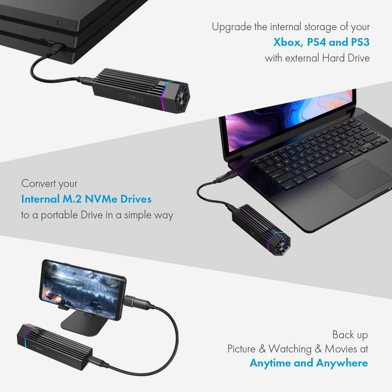 ineo M.2 NVMe (PCIe) SSD Enclosure Built-in Cooling Fan and Write Protection Switch [C2605-NVMe]
