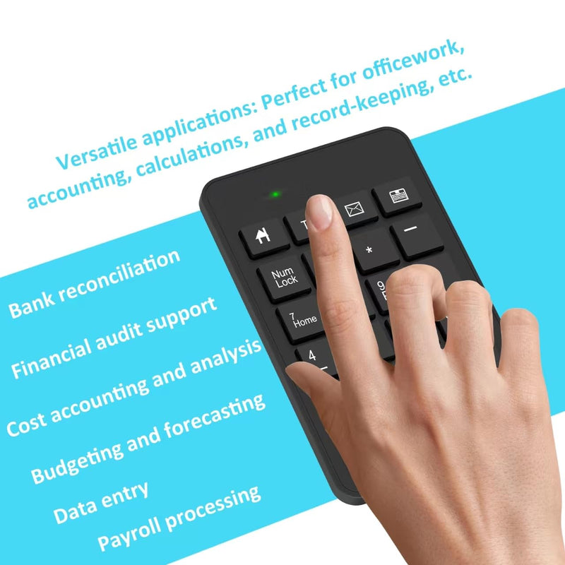 [AUSTRALIA] - Wireless Number Pad with Battery, Enhanced Efficiency with 23 Keys Numeric Keypad Upgraded Version of 10 key USB Keyboard Financial Accounting Numpad for Laptop, PC, Notebook, Desktop,Surface Pro 2.4GWireless 