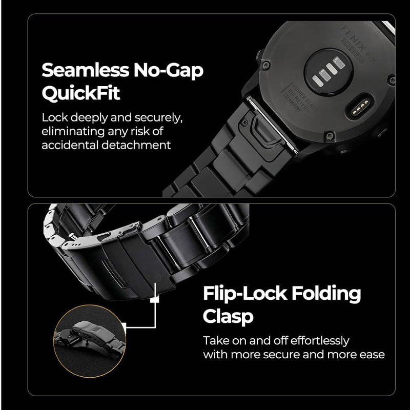 26mm Titanium Metal Quick Fit Watch Band Compatible for Instinct 3 50mm/Fenix 8 51mm/Enduro 3 51mm/Fenix 6X Pro/7X Pro Plus,22mm No Gap Band for Fenix 8 47mm/E 47mm/Fenix 6 Pro/7/5 Plus 22mm