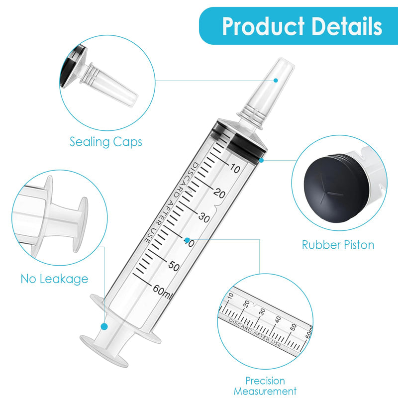 Pack of 3 Syringe 60 ml, Syringe with Hose, Disposable Syringes Large, Individually Packed Liquid Syringe, Reusable Plastic Syringes for Scientific Laboratories, Liquid Measurement
