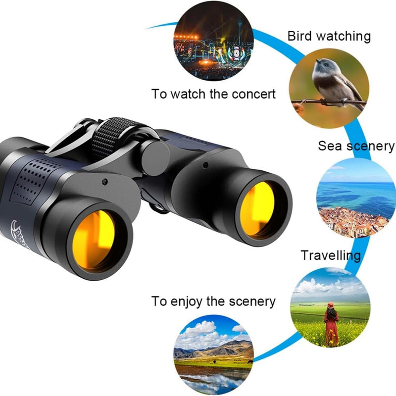 60x60 Compact Binoculars for Adult with Low Light Vision,BAK4 Prism FMC Lens HD Professional Waterproof,High Powered Easy Focus,for Bird Watching,Hunting,Traveling,Sightseeing